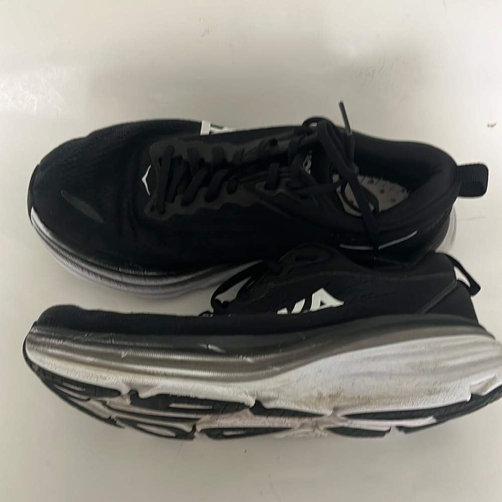 VGUC Hoka Men Bondi 8 Black Fabric Running Shoes Sneakers size 7.5 2E wide